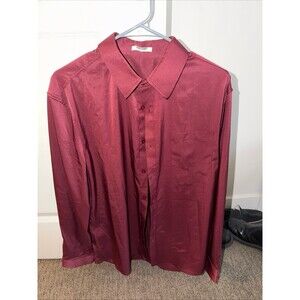 COOFANDY Men's Shiny Burgundy Long-Sleeve Dress Shirt - Large